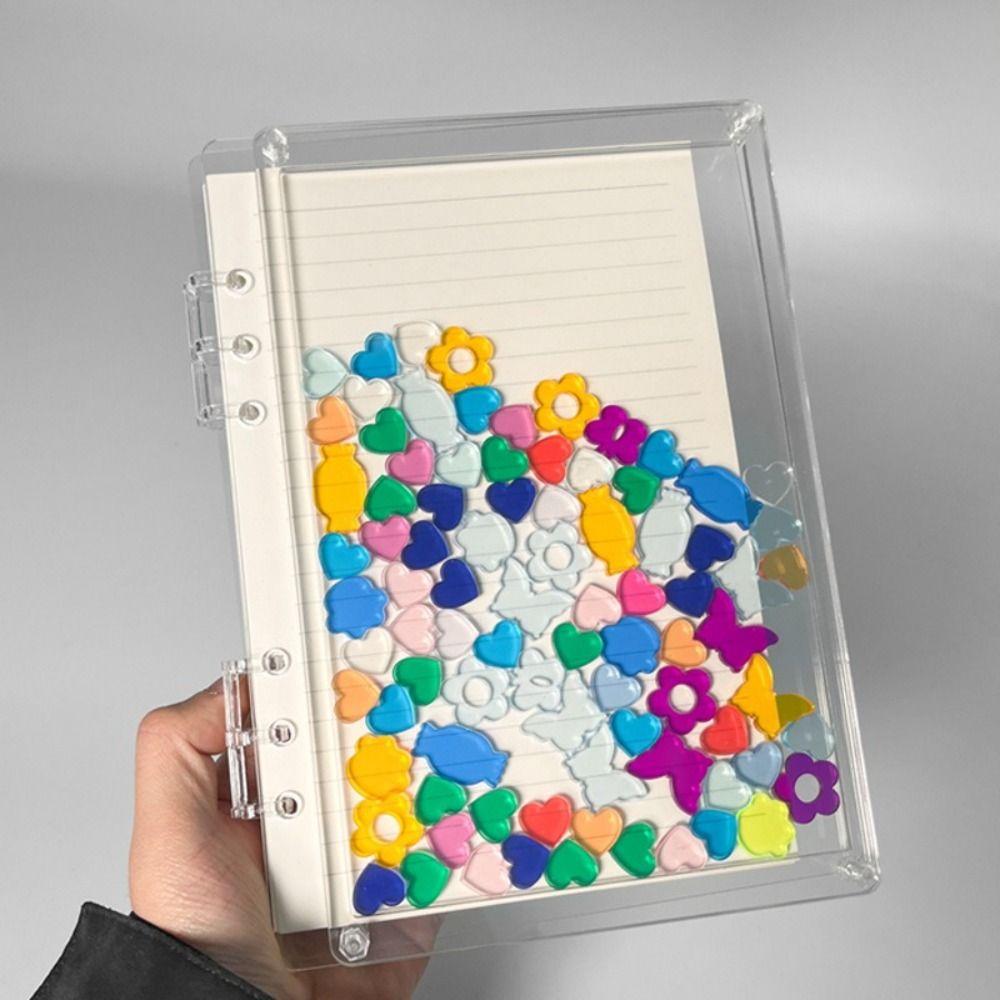 Detachable Flowing Flower/Heart Binder Notebook DIY Color Transparent Cover Loose Leaf Book A5/A7 Acrylic Diary Book Gift