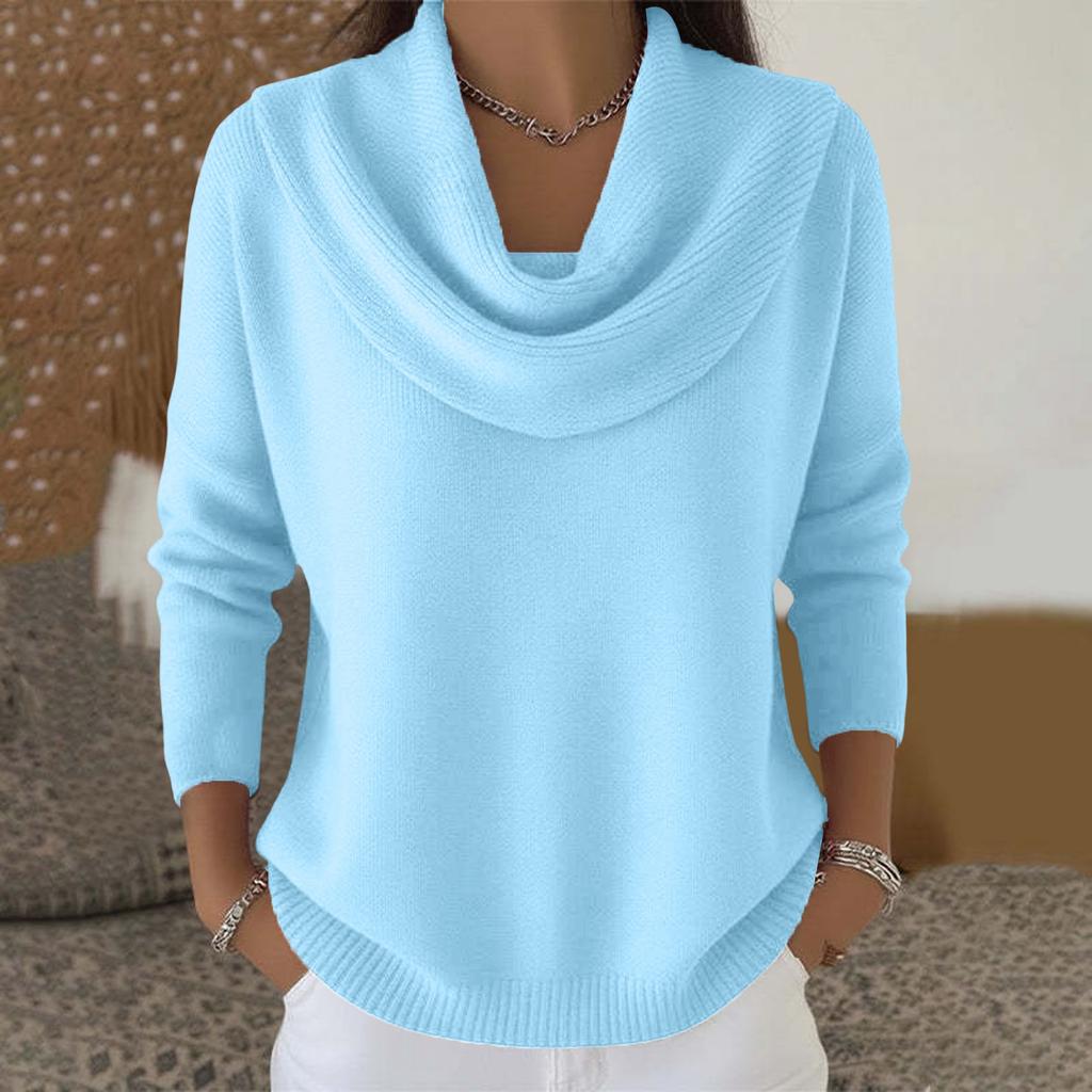 Women's Casual And Fashionable Round Neck Long Sleeved Knitted Solid Color Top Sweater