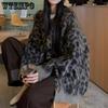 Round-neck Loose Knitted Coat Women's Single Button Thickened Leopard Print Sweater Cardigan for Autumn and Winter