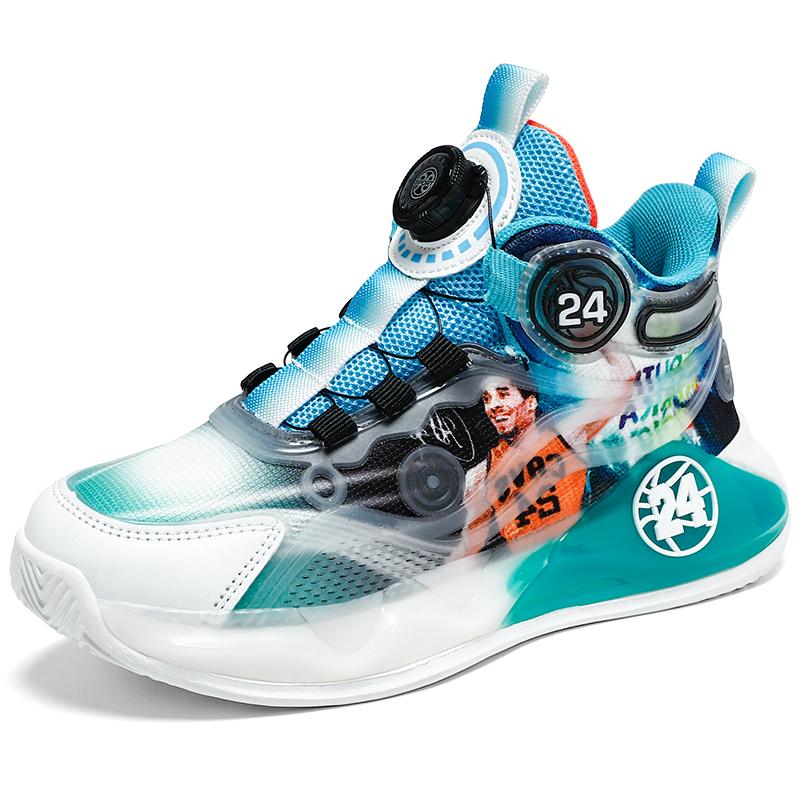 Детские баскетбольные кроссовки Kobe для мальчиков, новая осенняя спортивная обувь для начальной школы, вращающаяся пряжка, большие детские кроссовки для бега