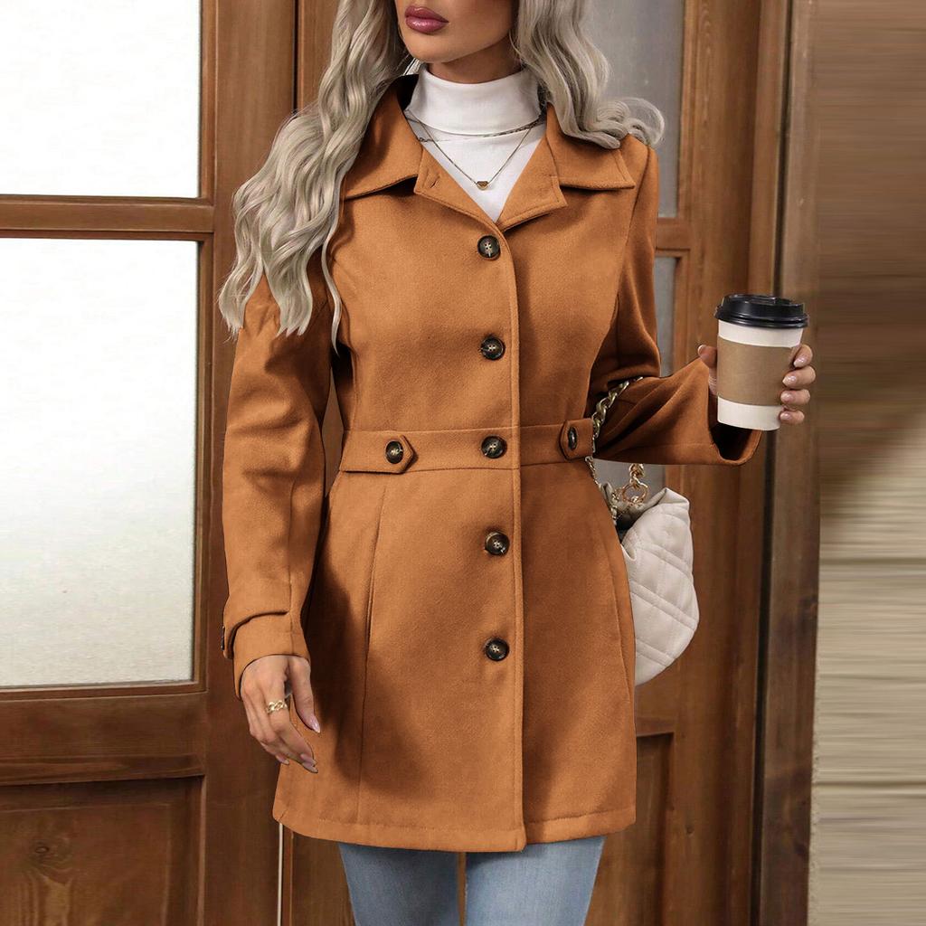 Women S Slim Fit Solid Color Single Breasted Lapel Coat