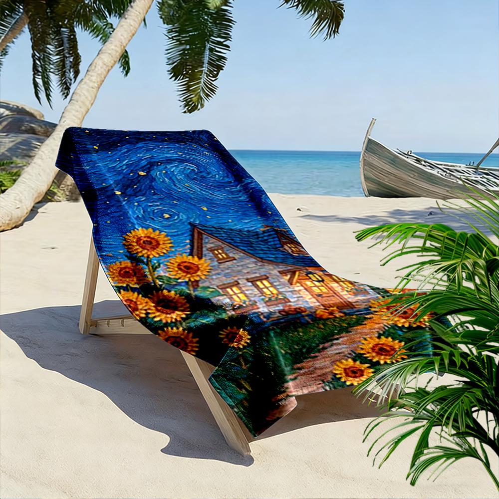 Starry Night Cottage with Sunflowers Beach towel quick-drying for travel outdoor sports jogging beach and swimming