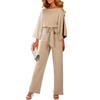 Women's Casual Round Neck Three-Quarter Sleeve Solid Color Jumpsuit With Belt