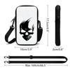 2D-Minimalist White Skull Silhouette Metal Flame Line Art Dark Punk Luxury Style Adjustable Removable Strap Crossbody Phone Bag