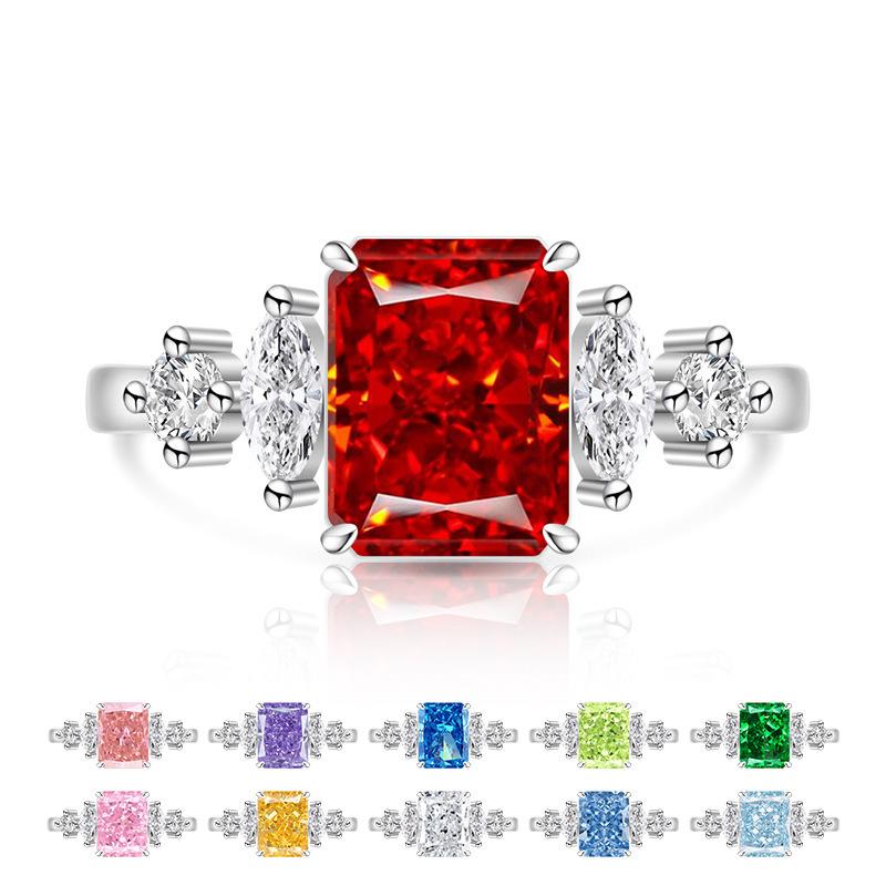 925 Sterling Silver Ice Flower Cut Luxury Square Color Gem Ring Gold Plated Super Sparkly High Carbon Diamond Band Women Jewelry