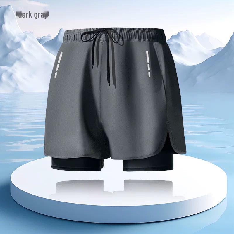 Men's Quick-Dry Double-Layer Swim Trunks with High Elastic Waist and Anti-Embarrassment Lining