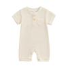 Baby Boy Jumpsuit Summer Short Sleeve Solid Color Button Romper Newborn Waffle Playsuit