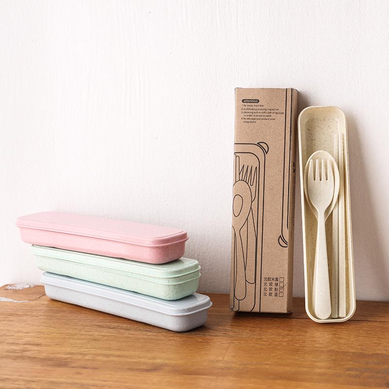 3 шт./набор Портативный набор столовой посуды Пластиковые наборы столовых приборов Вилка Ложка Палочки для еды Костюм Экологичный Многоразовый Дорожный Набор столовых приборов С Коробкой