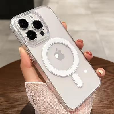 Магнитный прозрачный чехол для телефона для iPhone 16 17 15 14 13 12 11 Pro Max Plus 17 Air 16e Совместимый с беспроводной зарядкой Чехол