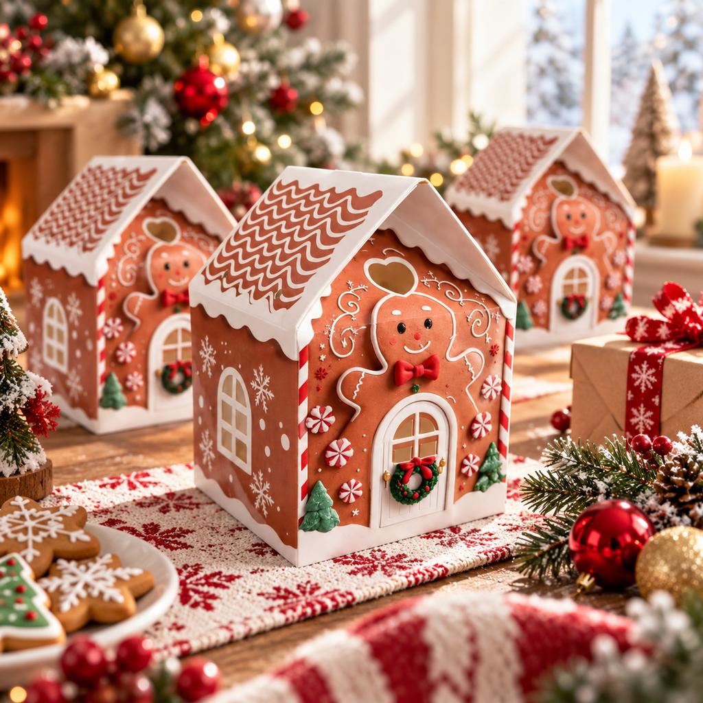 Рождественская подарочная коробка в форме домика, портативная, с дизайном для праздничных подарков