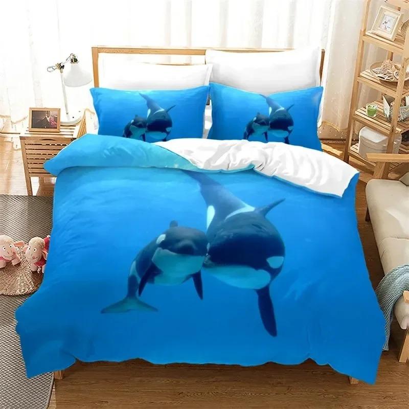 Dolphin Ocean Animal Bedding Set Boys Girls Twin Queen Size Duvet Cover Pillowcase Bed Boys Adult Home Textileextile