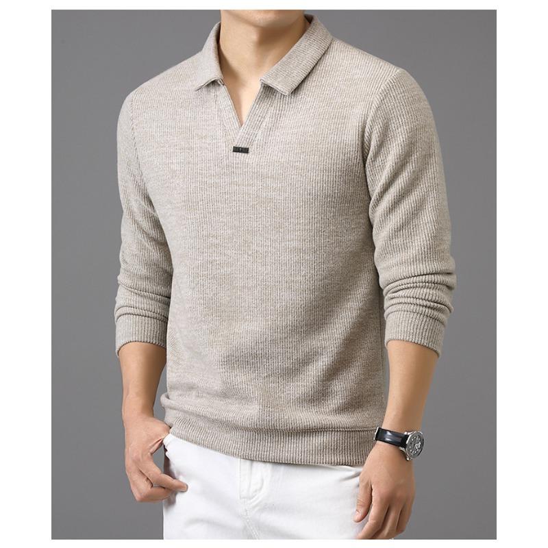 Men S Long Sleeve Solid Color Polo Shirt Loose Fit Casual Top