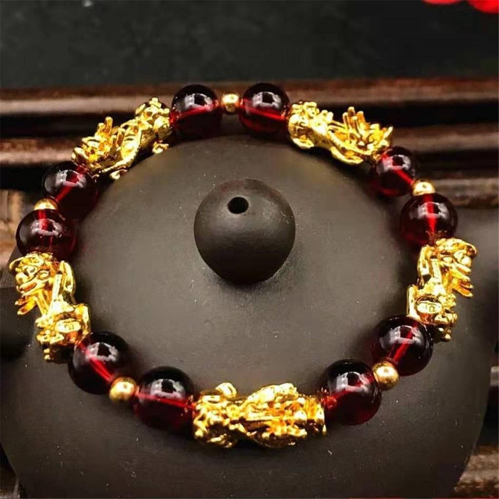 Brave Troops Garnet Beads Bracelet Wealth Good Luck Chinese Beast Wristband Gold Men Women Bracelet Wholesale