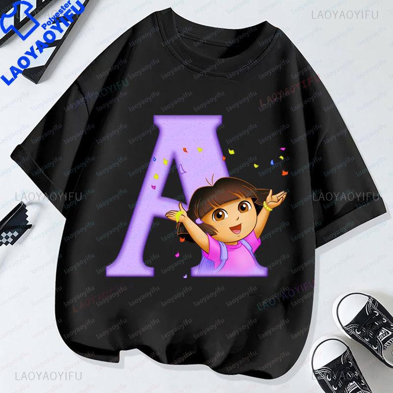 Dora The Explorer T Shirt Summer Short Sleeved Overside Clothes Hot Sale Cartoon Casual Streetwear Crew Neck Boy Girl Tops