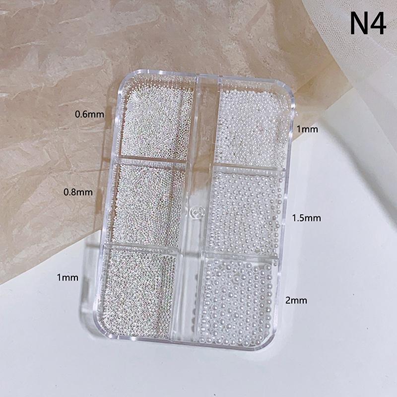 6/12 Grids/Box Colorful Round Pearls Nail Beads Charms Caviar Jewels Half Round Pearl Gems for DIY Nail Art Decoration