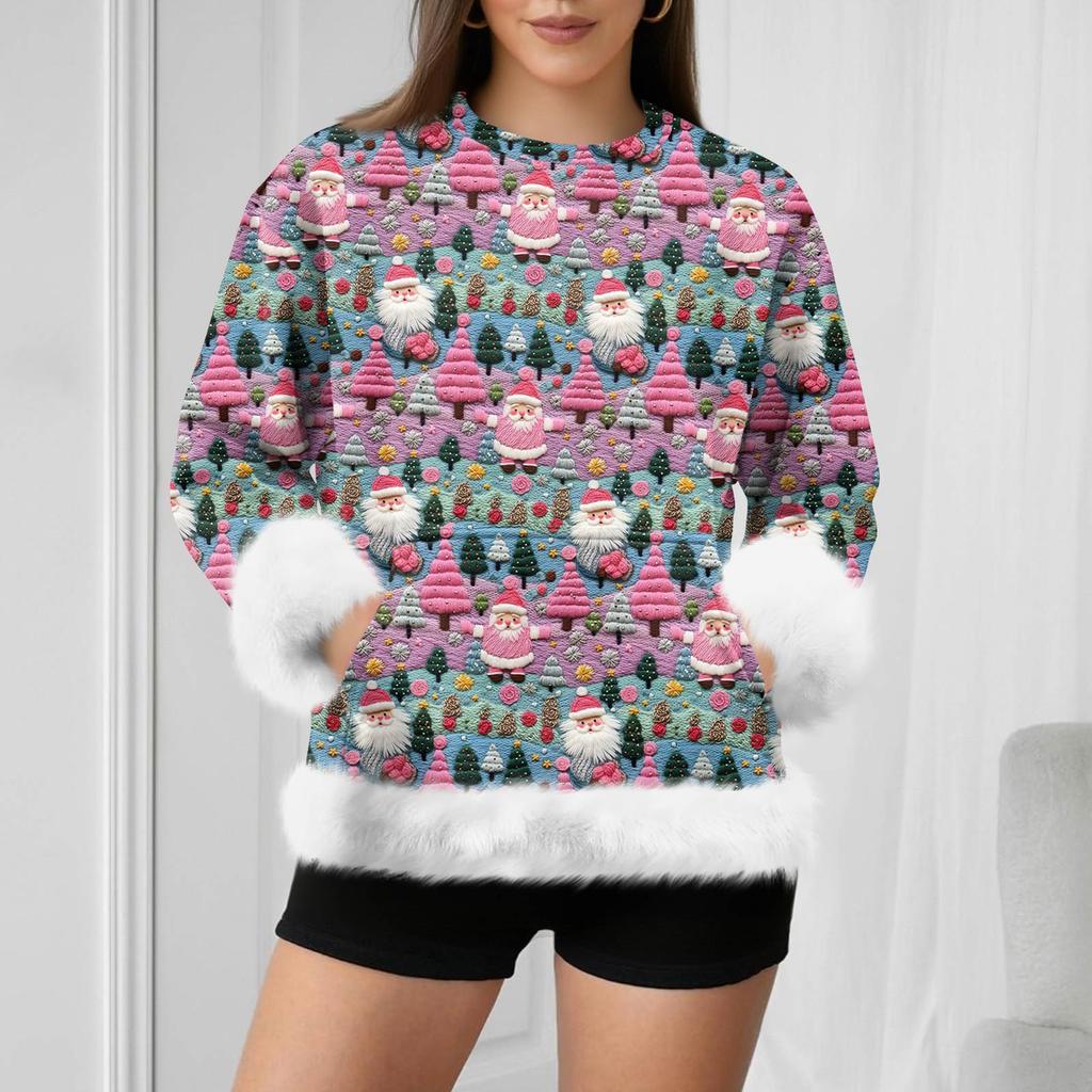 Женский повседневный свитшот с длинными рукавами и рождественским ретро-принтом