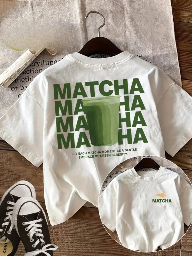 Matcha Latte Retro Iced Coffee Graphic Tshirt Coffee Lover Aesthetic Print Loose Crew Neck Short Sleeve Casual Daily Top