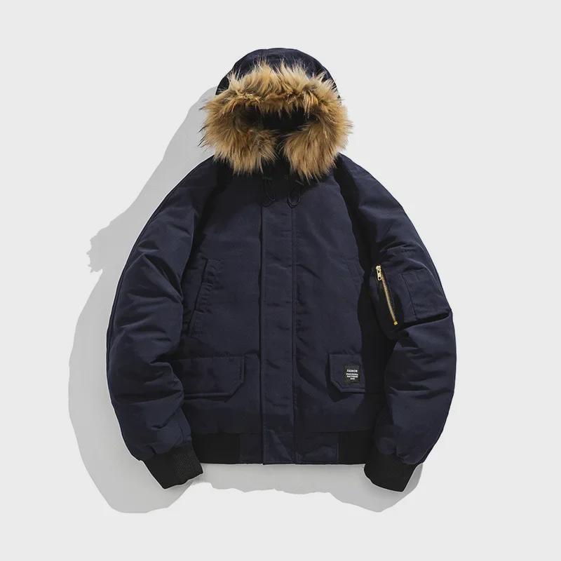 Мужская зимняя повседневная хлопковая куртка с меховым воротником и капюшоном для пар