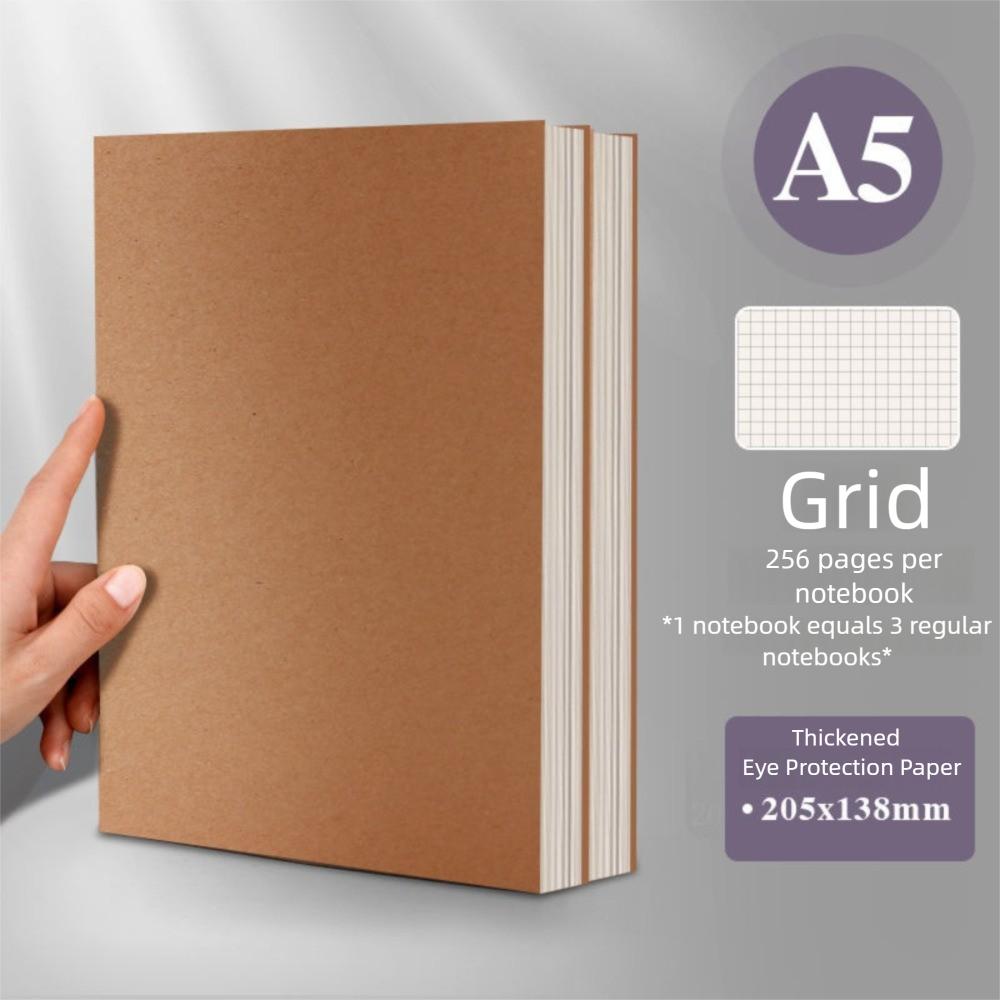Horizontal Line Square Line Notebook A5 Blank Book Thickened Kraft Paper Notebook  Study Office