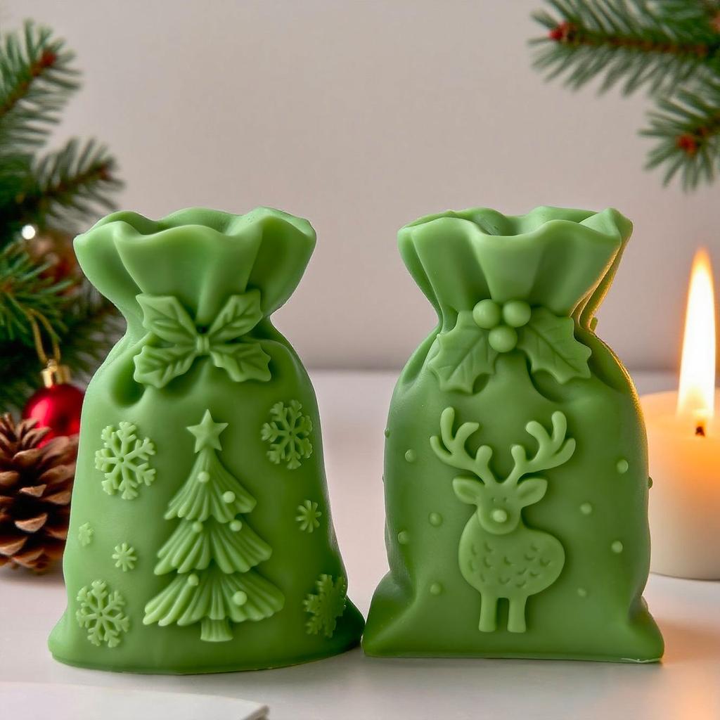 3D Christmas Gift Bag Relief Elk Tree Silicone Mold Handmade Aroma Candle Plaster Ornament Molds Candle Making Supplies