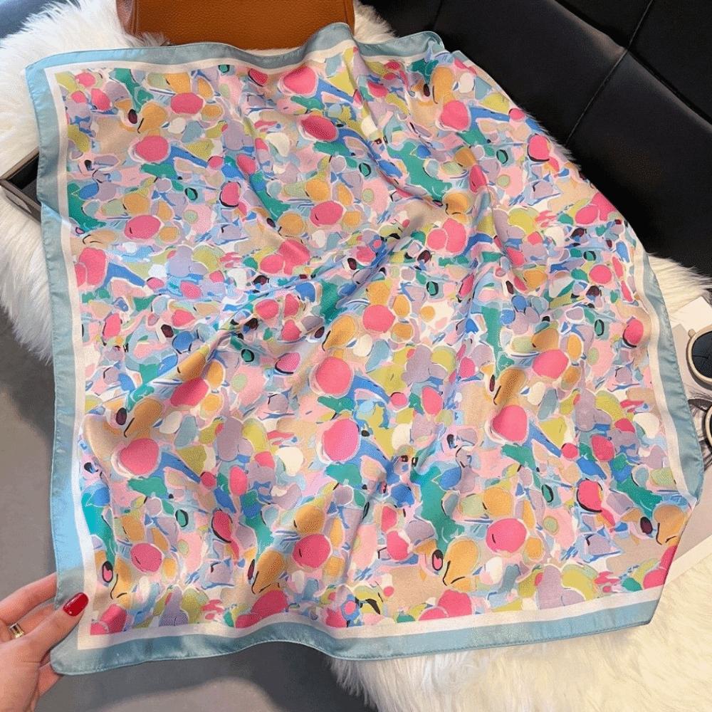 Flowers Print Women Silk Scarf 70*70cm Hair Scarf Fashion Hijab Bandana