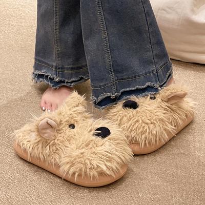 Милые шлепанцы-щенки с каракулями, женские осенне-зимние новинки для улицы, на толстой подошве с увеличением роста, домашние теплые хлопковые шлепанцы