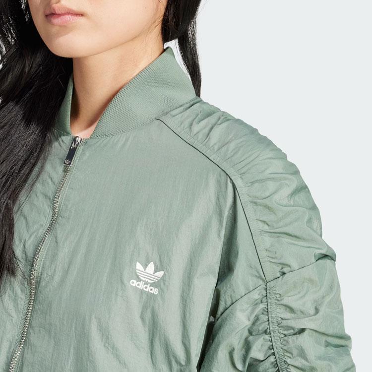 adidas Легкий бомбер Originals с тремя полосками, свободные короткие женские куртки, зеленый цвет IY3421