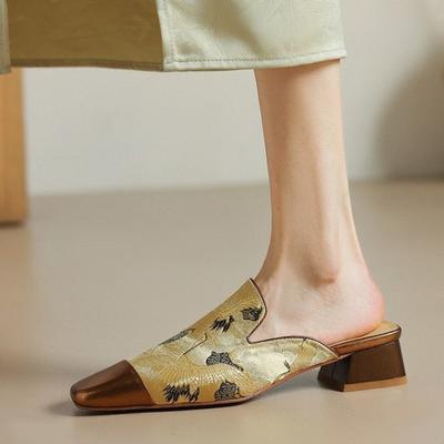 2024 Новая модная обувь Muller из высококачественной овечьей замши, удобные тапочки на высоком каблуке, простые домашние тапочки, повседневная обувь