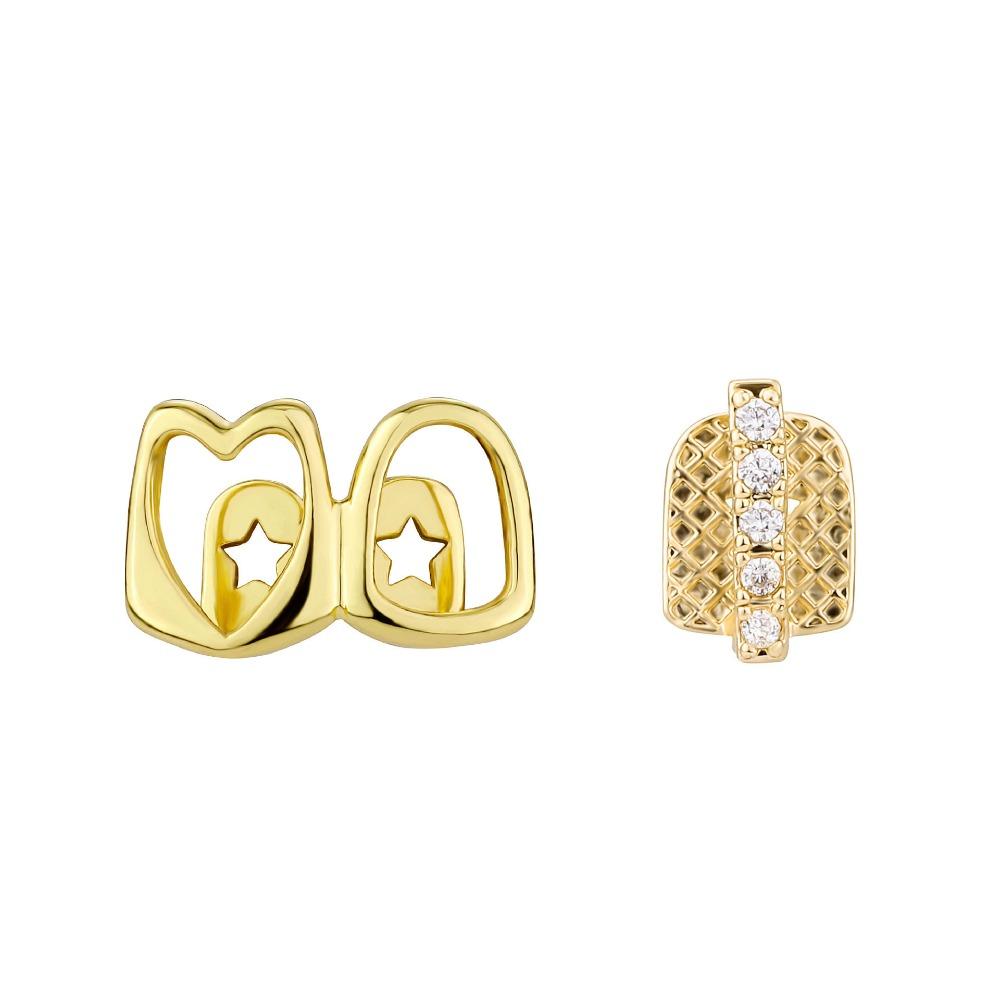 1/2pcs Gold Color Hollow Heart Tooth Grillz Rhinestone Dental Grills Party Cosplay