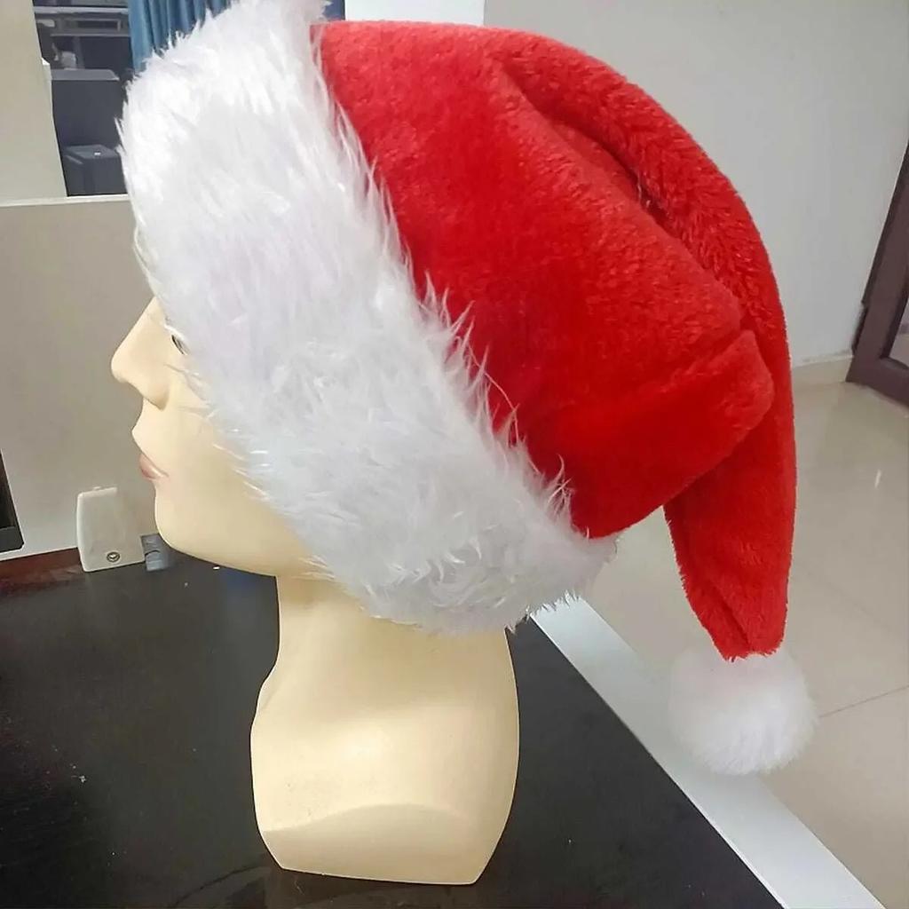 1pc-Christmas Decorative Products Santa Claus Hat Christmas Long Plush Thickened Red Gift Hat Adult Children Plush Christmas Hat