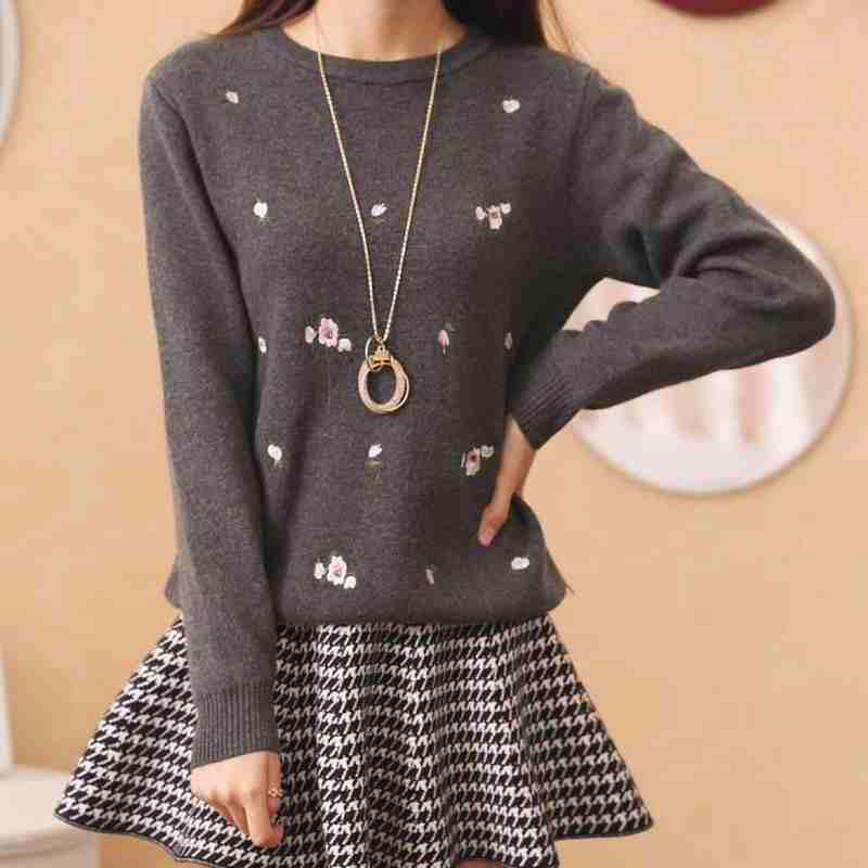 6 цветов свитер женский вышивка вязаный зимний теплый женский свитер пуловер свитер