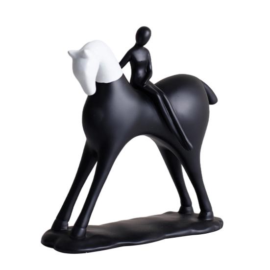 Abstract Man Black White Horse Figurine Modern Minimalist Artistic Horse Statue Resin Sculpture Home