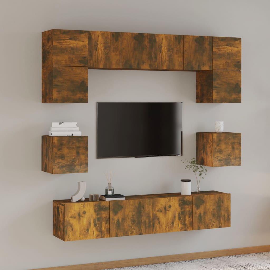 8 piece TV cabinet set smoked oak effect particleboard