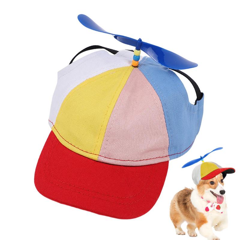 Dog Propeller Hat With Ear Holes Colorful Dog Bucket Baseball Caps Comfortable Rainbow Helicopter Top Hat For Poodle Puppy