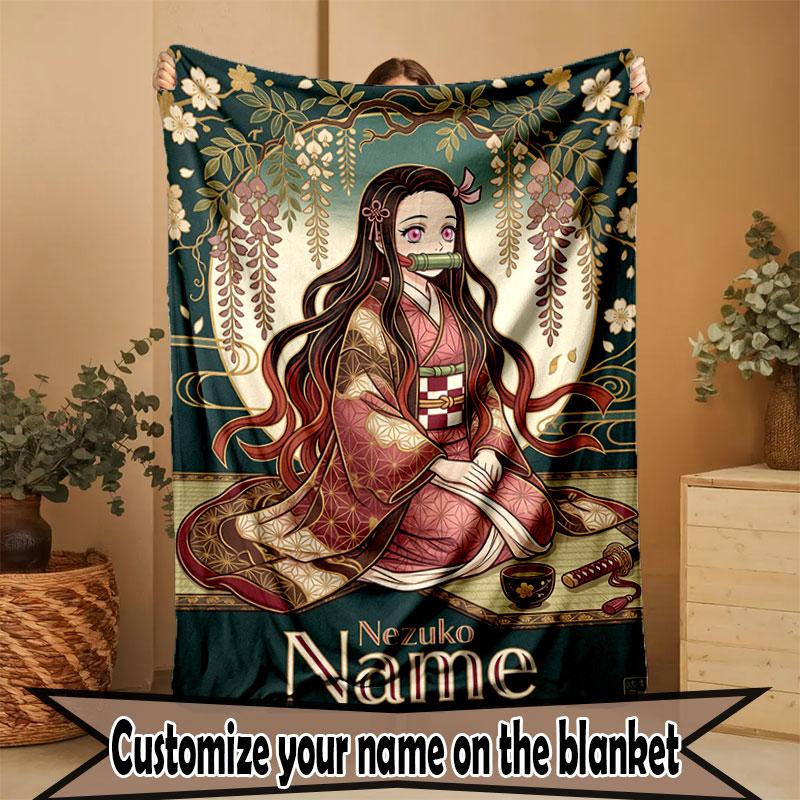 Custom Name Personalized Demon Slayer Print Blanket, Home Decor, Bedroom, Sofa, Camping, Couch, Gifts for Birthday Christmas