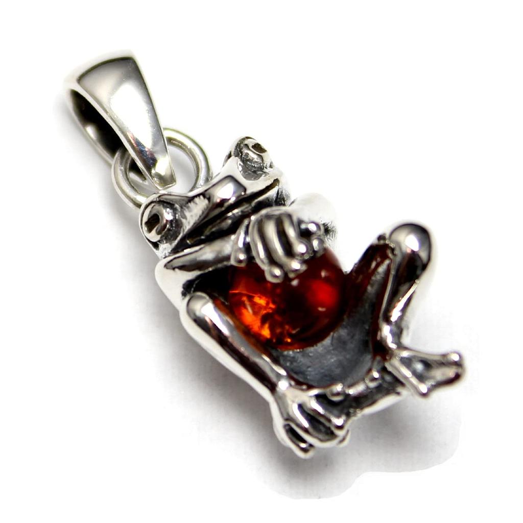 Frog Pendant Silver Amber Amulet Pendant Top Women's Men's