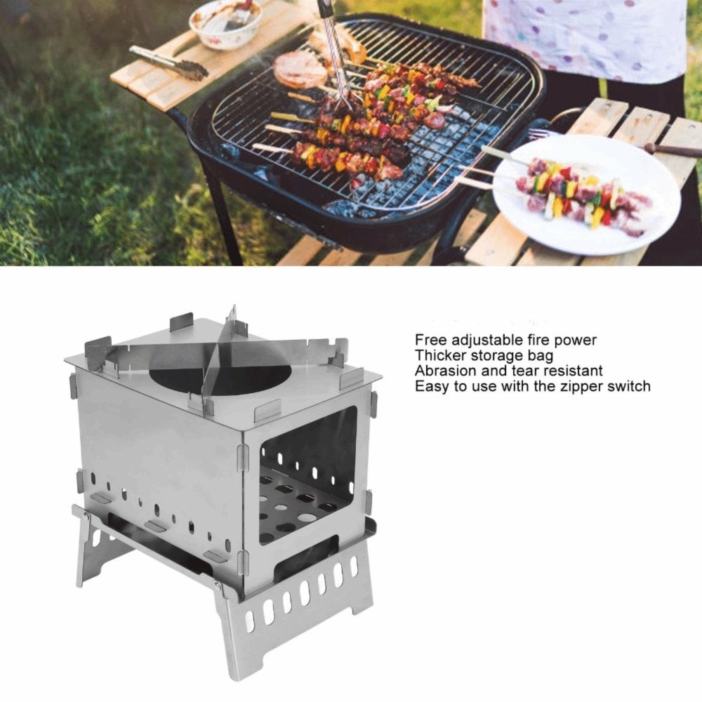 Portable Folding Backpacking Stove Stainless Steel Windproof Wood Burning Stove Hiking