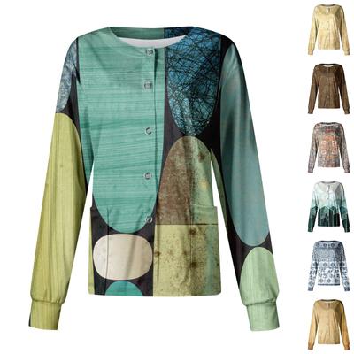 Женская однобортная защитная рабочая одежда с длинными рукавами и карманами, винтажный принт с воротником-стойкой, куртка-кардиган, топы