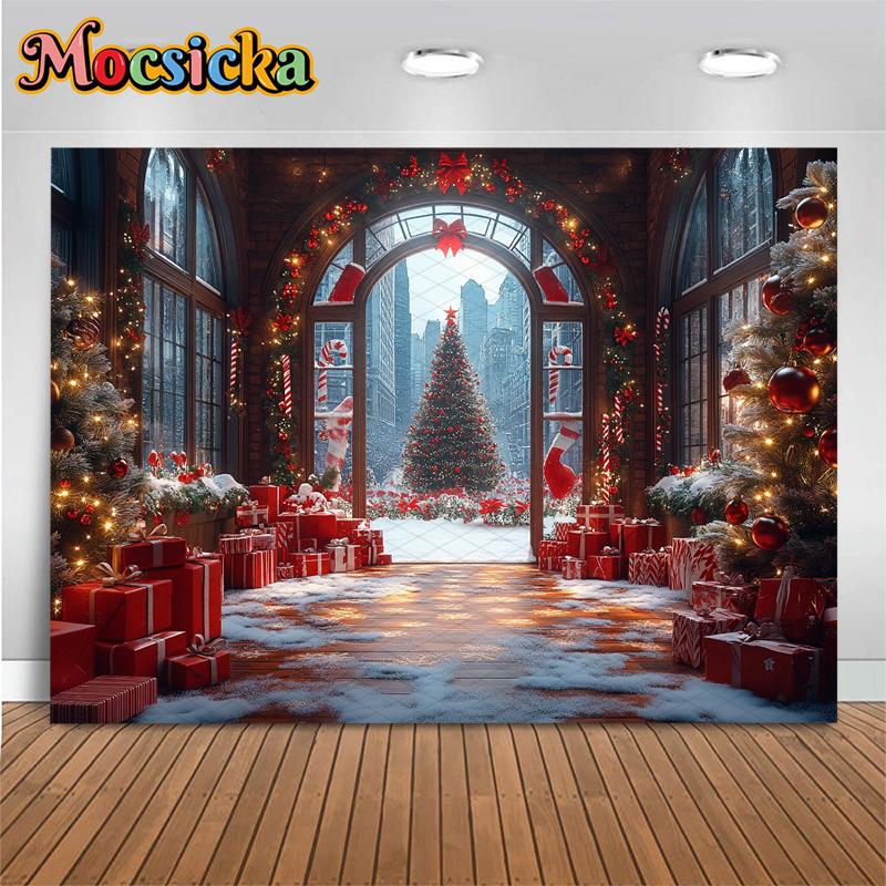 Mocsicka Фотофон Рождественская елка Домашние подарки Украшения для вечеринки Ребенок Семья Праздник Студийный фон Фотозона