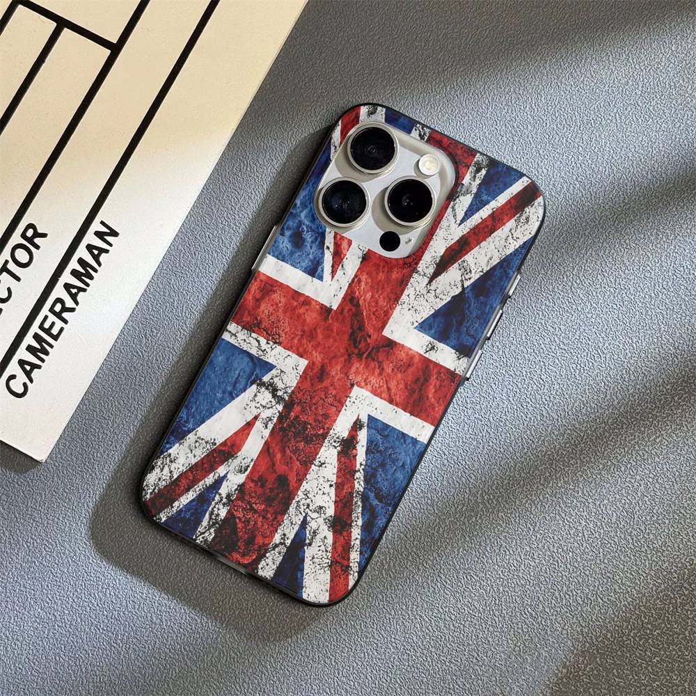 Чехол для телефона с флагом Великобритании Англии Для IPhone 17 16 15 14 13 12 11 Гофрированный Матовый Мягкий Чехол Противоскользящий