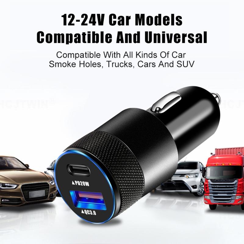 38 Вт Мини Портативное Автомобильное Зарядное Устройство DC12-24V Двухпортовое Автомобильное Зарядное Устройство USB3.1A+Type-C Быстрая Зарядка Со Светодиодным Полупрозрачным Дисплеем