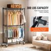 Heavy Duty Clothes Rack, Double Hanging Rods Clothing Garment Rack with Bottom and Top Storage Tier, Rolling Clothing Rack for Hanging Clothes, 1''