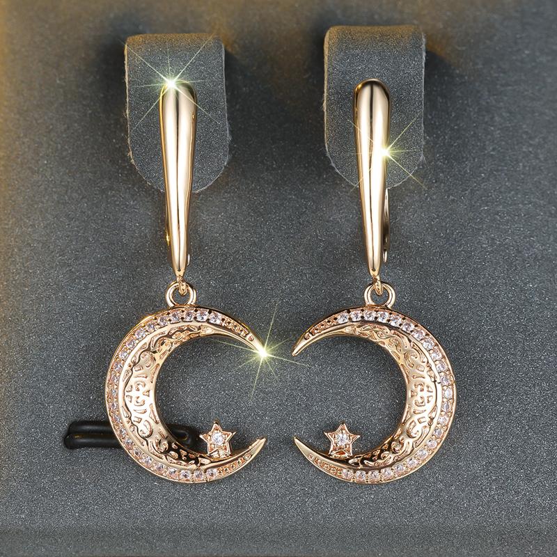 Золотые серьги-подвески с лунными звездами для женщин из циркона, повседневные этнические украшения