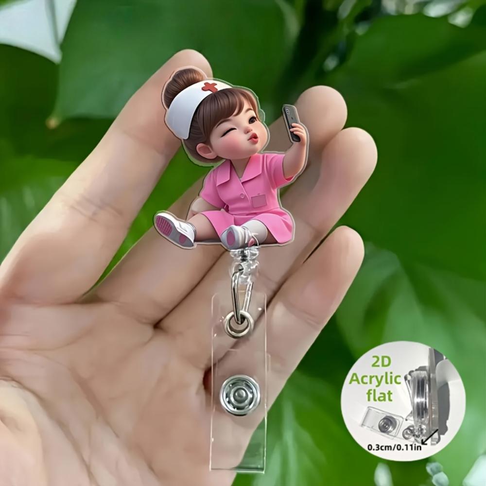 Двусторонний плоский акриловый держатель для бейджа с мультяшными медсестрой и врачом, выдвижной шнурок для бейджа, больничный ID-бейджик и значок на грудь для врачей и медсестер