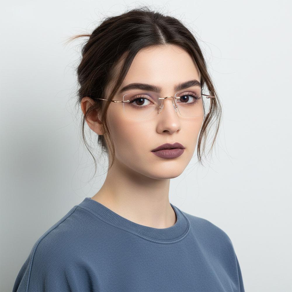 Minimalist Rectangle Rimless Sun Glasses Sturdy Alloy Frame Anti-blue Light Fashion Lightweight Professional Office Business