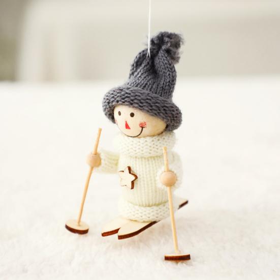Christmas Ski Girl Doll Handmade Knitted Hat Clothes Reusable Xmas Tree Hanging Gnome Decoration Ornament Pendant Party Holiday Festival Gift