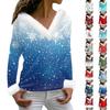Women's Fashion Casual Long Sleeve V-Neck Christmas Printed Plush Top