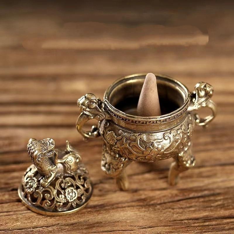 Кирин Фэн-шуй Подставка для благовоний Украшение Статуэтка из чистой меди Богатство Латунный декор Китайский Пи Украшение