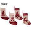 Decorative Xmas Socks Christmas Stocking with Snowman Bird Tree Reindeer, Red Black Plaid Fabric Burlap Decoration, Fireplace Hanging Holiday Gift Bag