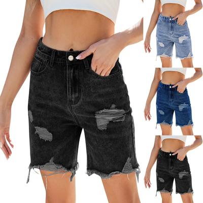Женские модные однотонные шорты длиной пять четвертей с карманами, дырками, необработанными краями и кисточками
